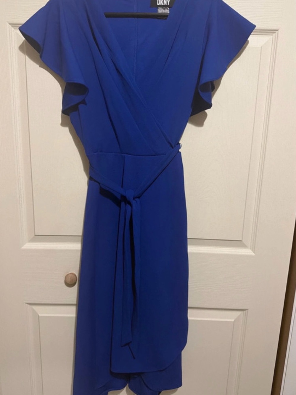DKNY Cobalt Blue Wrap Dress with Flutter Sleeves